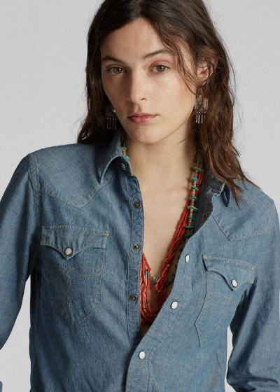 Women's Ralph Lauren Chambray Western Shirts | 538217JXU